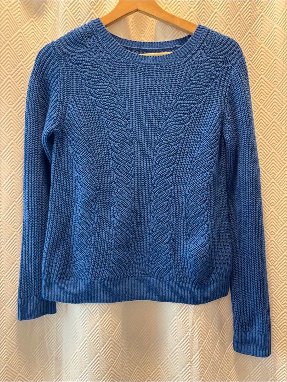 CROFT & BARROW Blue Cable Knit Crewneck Sweater PXS Fisherman Preppy Classic